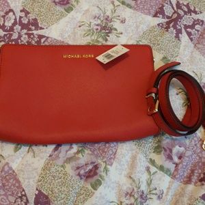 New Red Michael Crossbody Clutch Leather